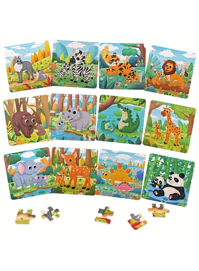 JHTOY 583 Wooden Puzzle Set 12pcs Educational Preschool Toys Animal Puzzles For Kids - Image 1